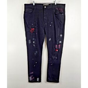 Dash Denim Mens 44/32 Black Paint Distressed Jeans